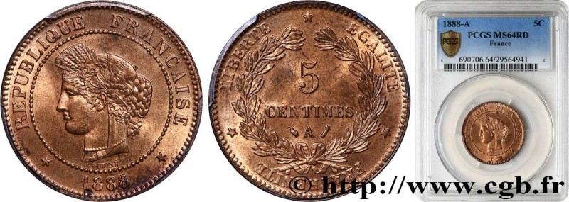 III REPUBLIC
Type : 5 centimes Cérès 
Date : 1888 
Mint name / Town : Paris 
Qua...