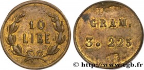 ITALY - MONETARY WEIGHT
Type : Poids monétaire pour la pièce de 10 lires 
Date : n.d. 
Metal : brass 
Diameter : 19  mm
Orientation dies : 1  h.
Weigh...