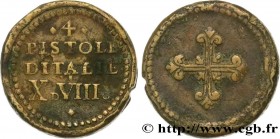 ITALY - MONETARY WEIGHT
Type : Poids monétaire pour la pièce de quatre pistoles d’Italie 
Date : n.d. 
Metal : brass 
Diameter : 22  mm
Orientation di...