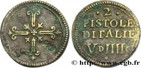 ITALY - MONETARY WEIGHT
Type : Poids monétaire pour la pièce de deux pistoles d’Italie 
Date : n.d. 
Metal : brass 
Diameter : 19  mm
Orientation dies...