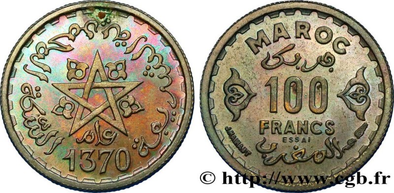 MOROCCO - FRENCH PROTECTORATE
Type : 100 Francs ESSAI AH 1370 
Date : 1951 
Mint...