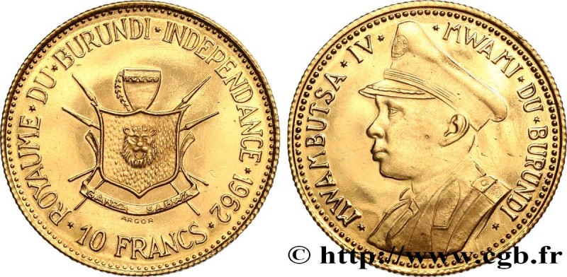 BURUNDI
Type : 10 Francs or, Indépendance 
Date : 1962 
Quantity minted : 7500 
...