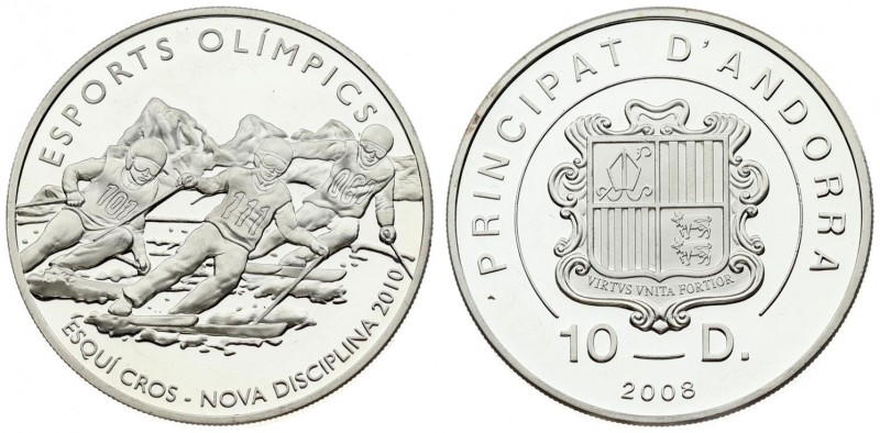 Andorra 10 Diners 2008. Averse: National arms. Reverse: Cross-country Skiing. Ed...