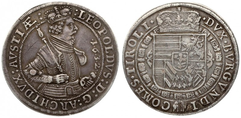 Austria 1 Thaler 1632 Hall. Archduke Leopold (1619-1632). Averse: Crowned armore...