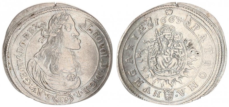 Austria Hungary 15 Krajczar 1663 KB Kremnica. Leopold I(1657-1705). Averse: Bust...