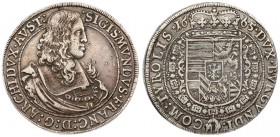 Austria 1 Thaler 1665 Hall. Archduke Sigismund Franz(1662-1665). Averse: Crowned bust r. Reverse: Crowned arms in Order chain. Silver. KM.1239.1; Dav....