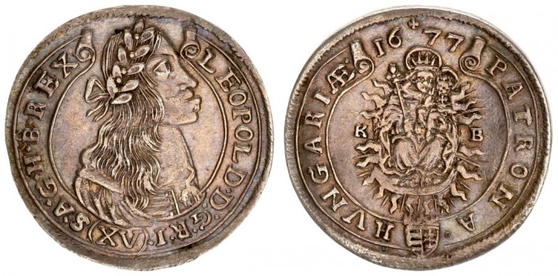 Austria Hungary 15 Krajczar 1677 KB Kremnica. Leopold I(1657-1705). Averse: Bust...
