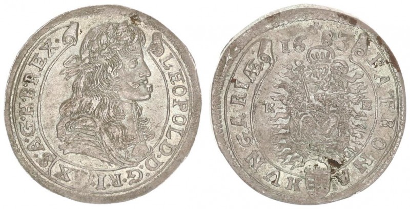 Austria Hungary 15 Krajczar 1683 KB Kremnica. Leopold I(1657-1705). Averse: Bust...