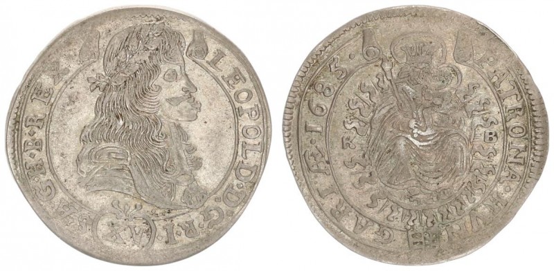 Austria Hungary 15 Krajczar 1685 KB Kremnica. Leopold I(1657-1705). Averse: Bust...