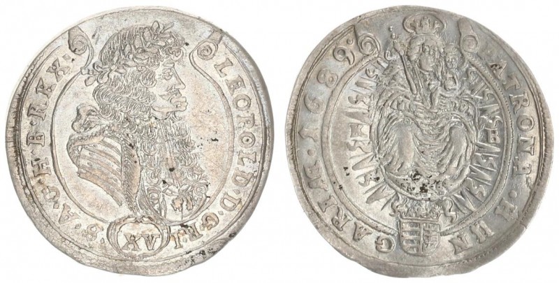 Austria Hungary 15 Krajczar 1689 KB Kremnica. Leopold I(1657-1705). Averse: Bust...
