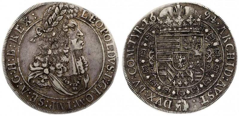 Austria 1 Thaler 1694 Hall. Leopold I(1657-1705). Averse: Old laureate bust righ...