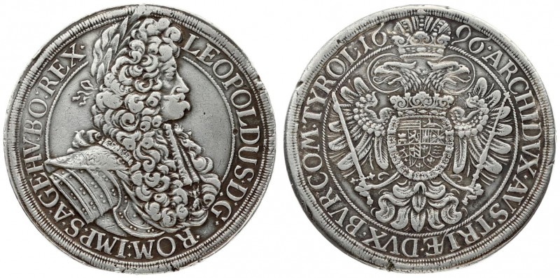 Austria 1 Thaler 1696 Vienna. Leopold I(1657-1705). Averse: Bust to the right an...