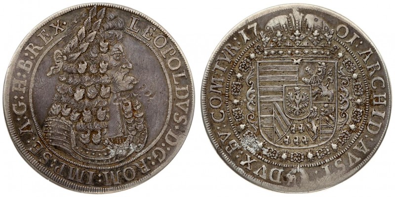 Austria 1 Thaler 1701 Hall. Leopold I(1657-1705). Averse: Old laureate bust righ...