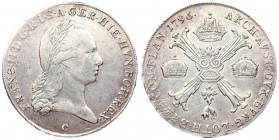Austria Austrian Netherlands 1 Thaler 1796 C Prague. Franz I (1792-1835). Averse: Laureate bust right; mintmark below. Lettering: FRANC II D G R I S A...