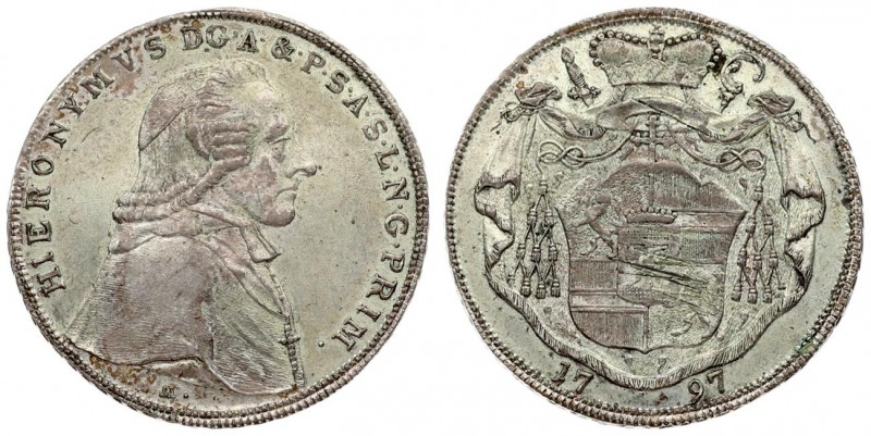 Austria SALZBURG 1/2 Thaler 1797 M Hieronymus(1772-1803). Averse: Bust right. Av...