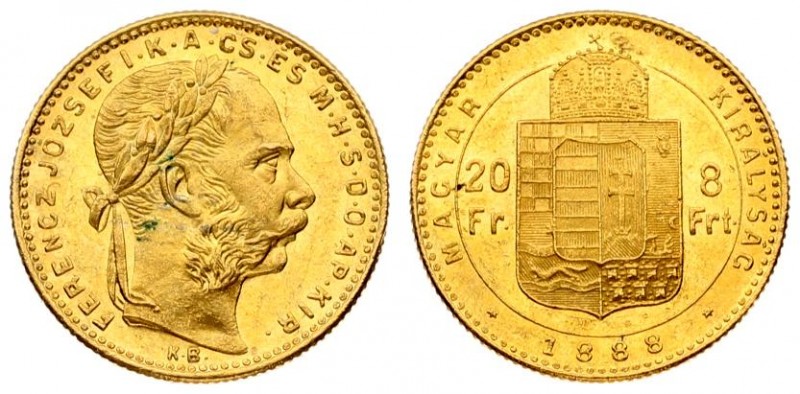 Austria Hungary 8 Forint 20 Francs 1888 KB Franz Joseph I(1848-1916). Averse: La...