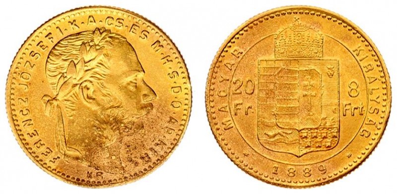 Austria Hungary 8 Forint 20 Francs 1889 KB Franz Joseph I(1848-1916). Averse: La...