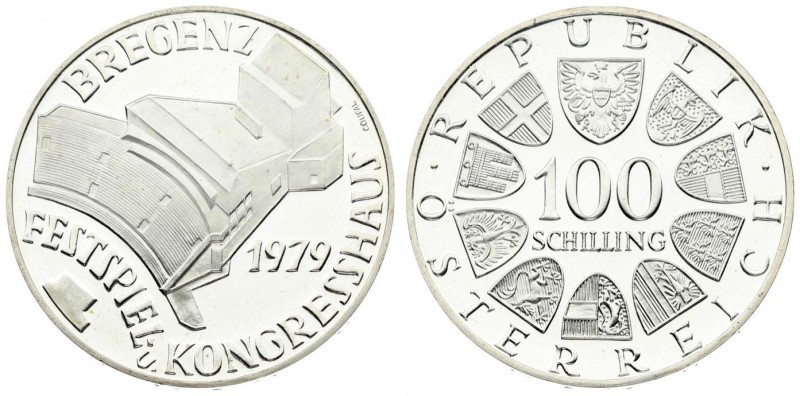 Austria 100 Schilling 1979 Averse: Value within circle of shields. Reverse: Fest...