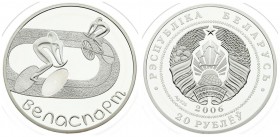 Belarus 20 Roubles 2006 Cycling. Averse: National arms. Reverse: Two bikes on track. Silver. KM 359
