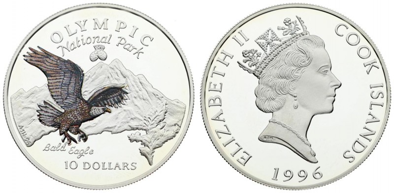 Cook Islands 10 Dollars 1996 Olympic National Park. Proof. Averse: Bust of Eliza...