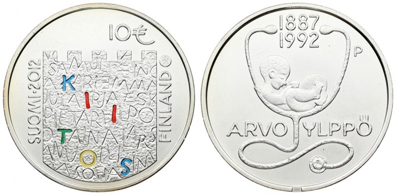 Finland 10 Euro 2012M Arvo Ylppö and Medicin. Averse: Colored alphabet letters. ...