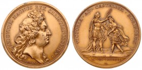 France Medal History 1677 Mauger. Averse: Head right. LUDOVICUS XIII REX CHRISTIANISSIMUS. Reverse: VICTORIA. AD. CASTELLUM. MORINORUM. M.DC. LXXVII. ...