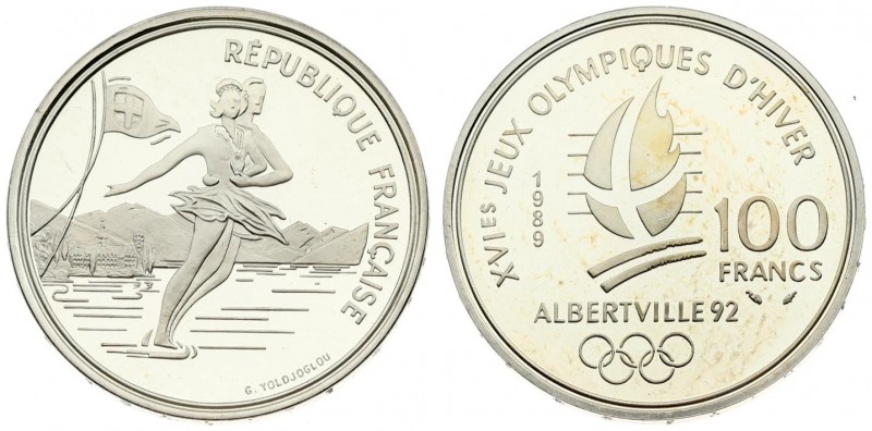 France 100 Francs 1989 1992 Olympics. Averse: Ice Skating Couple. Reverse: Cross...