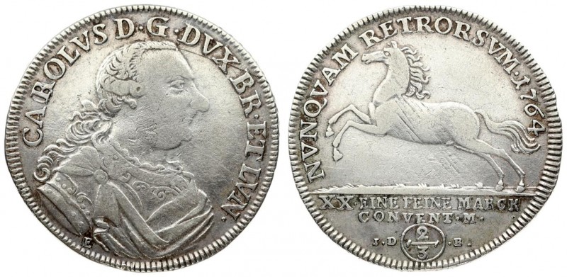 Germany BRUNSWICK-WOLFENBÜTTEL 2/3 Thaler 1764 E/IDB Karl I (1735 - 1780). Avers...