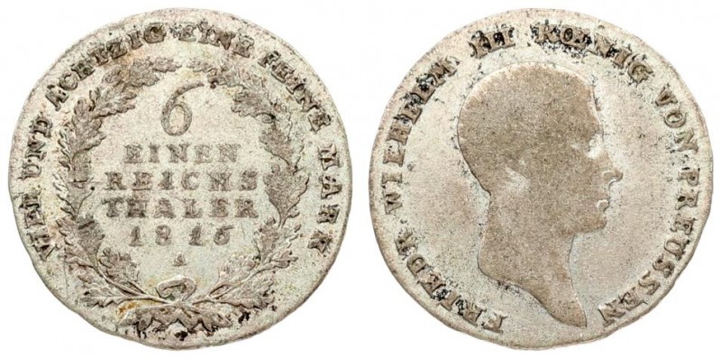 Germany PRUSSIA 1/6 Thaler 1816A Friedrich Wilhelm III(1797-1840). Averse: Head ...