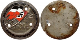 Germany Badge ADAC Grosser Preis von Deutschland 1933 For motorcycles ; Hst. Klotz u. Kienast. Silver-plated non-ferrous metal and colored enamel. Wit...