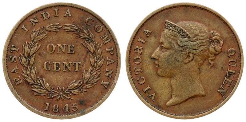 Great Britain Straits Settlements 1 Cent 1845 Victoria(1837-1901). Averse: Crown...