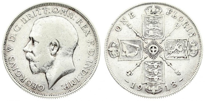 Great Britain 1 Florin 1918 George V(1910-1936). Averse: Head left. Reverse: Cro...