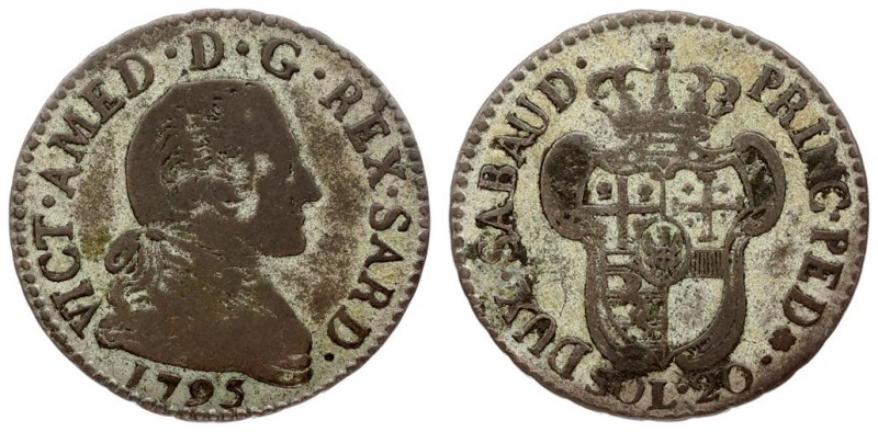 Italy SARDINIA 20 Soldi 1795 Vittorio Amedeo III(1773-1796). Averse: Armored and...