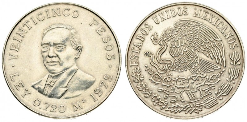 Mexico 25 Pesos 1972 Mo Averse: National arms; eagle left. Reverse: Bust facing....