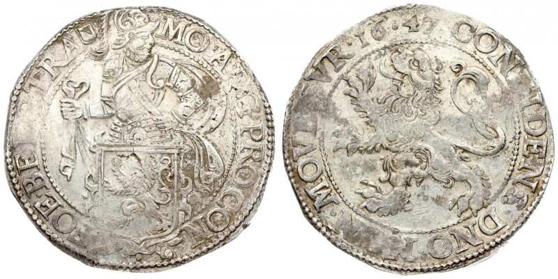 Netherlands UTRECHT 1 Lion Daalder 1647 Averse: Armored knight behind lion shiel...