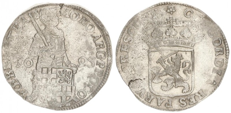 Netherlands UTRECHT 1 Silver Ducat 1695. Averse: Armored knight standing holding...