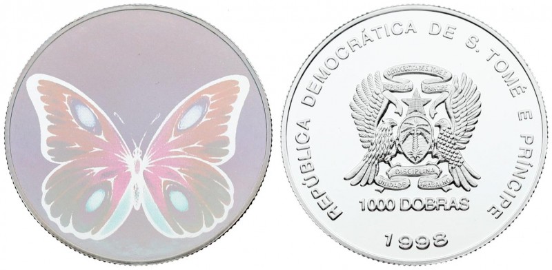 Sao Tome and Principe 1000 Dobras 1998 Butterfly. Proof. Averse: Lettering: REPÚ...