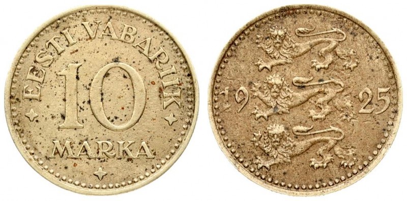 Estonia 10 Marka 1925 Averse: Three leopards left divide date. Reverse: Denomina...