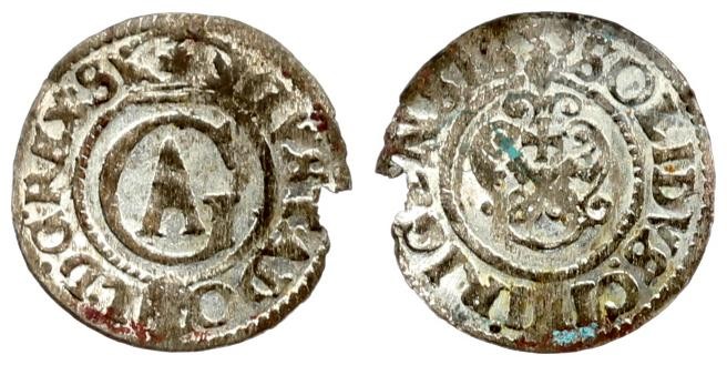 Latvia 1 Solidus 1633 Riga. Gustavus Adolphus(1611-1632). Averse: Crowned GA mon...