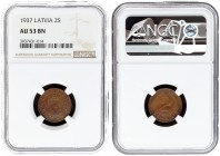 Latvia 2 Santimi 1937 Averse: National arms above sprigs. Reverse: Value flanked by sprigs above date. Edge Description: Plain. Bronze. KM 11.1. NGC A...