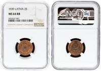 Latvia 2 Santimi 1939 Averse: National arms above sprigs. Reverse: Value flanked by sprigs above date. Edge Description: Plain. Bronze. KM 11.2. NGC M...