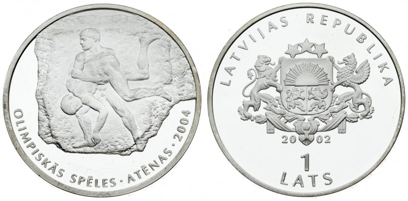 Latvia 1 Lats 2002 Olympics 2004 Averse: Arms with supporters. Reverse: Ancient ...