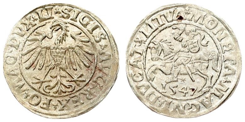 Lithuania 1/2 Grosz 1547 Vilnius. Sigismund II Augustus (1545-1572) - Lithuanian...