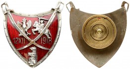 Poland Badge 1918 officer's commemorative badge of the 77th infantry regiment. Shield with crossed sabers; Eagle; Chase and Bear on the middle of 12-X...