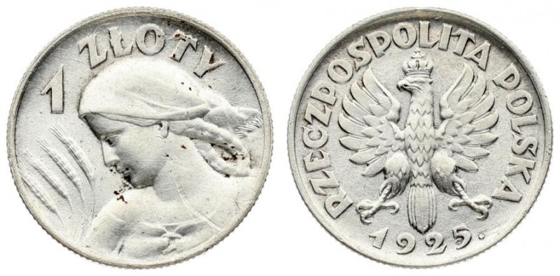 Poland 1 Zloty 1925 (London). Dot after date. Averse: Crowned eagle with wings o...