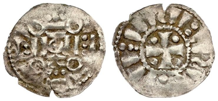 Netherlands Friesland 1 Denarius (1020) approx. (1020-1025). Av: A cross made of...