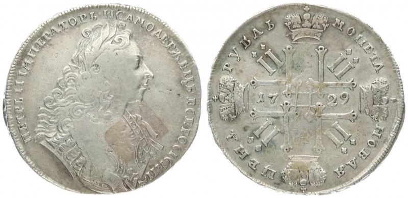 Russia 1 Rouble 1729 Peter II (1727-1729). Averse: Laureate bust right. Reverse:...