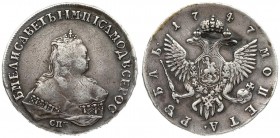 Russia 1 Rouble 1747 СПБ St. Petersburg. Elizabeth (1741-1762). Averse: Crowned bust right. Reverse: Crown above crowned double-headed eagle shield on...