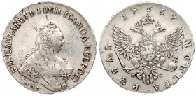 Russia 1 Rouble 1757 ММД-МБ Moscow. Elizabeth (1741-1762). Averse: Crowned bust right. Reverse: Crown above crowned double-headed eagle shield on brea...