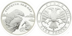 Russia 3 Roubles 1997 Averse: Double-headed eagle. Reverse: Polar bear watching walrus. Silver. Y 593